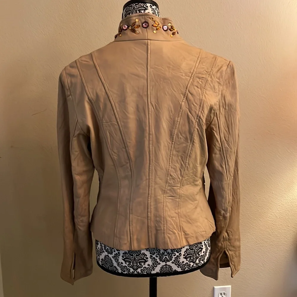 MARGARET GODFREY Crinkled Jeweled Leather Coat NWOT - Picture 4 of 12